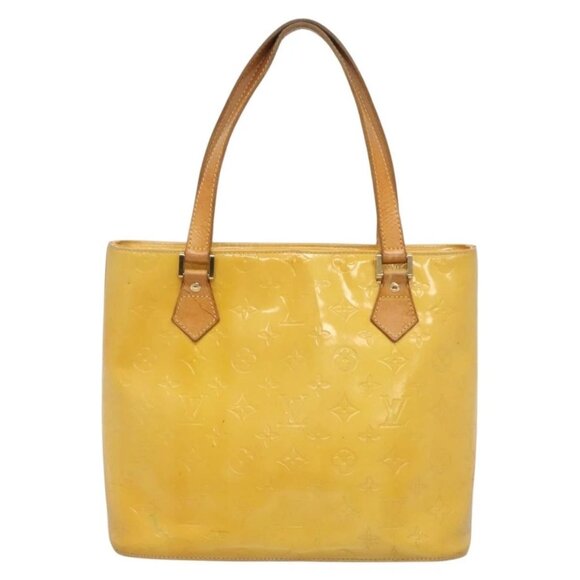 LOUIS VUITTON Monogram Vernis Houston Hand Bag Lime Yellow M91055 LV Auth 131741 - Picture 2 of 16